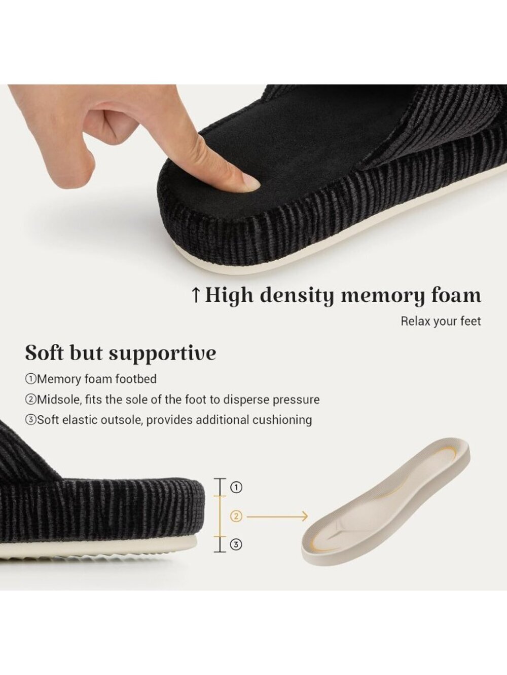 Women's Black Memory Foam House Corduroy Bow Crossbands Comfy Slipper Shoes - Picture 2 of 4